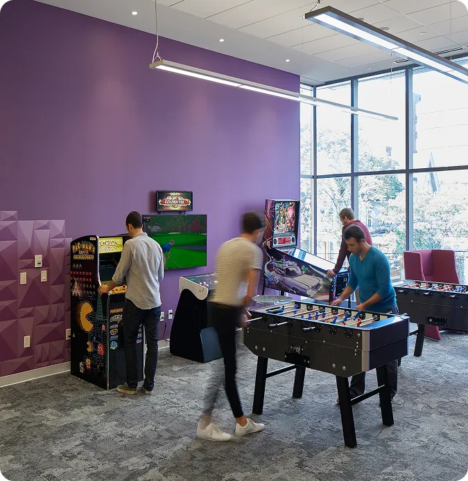 Students collaborating in community spaces