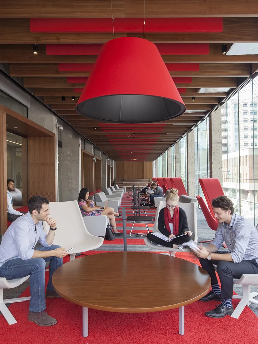 Students collaborating in community spaces